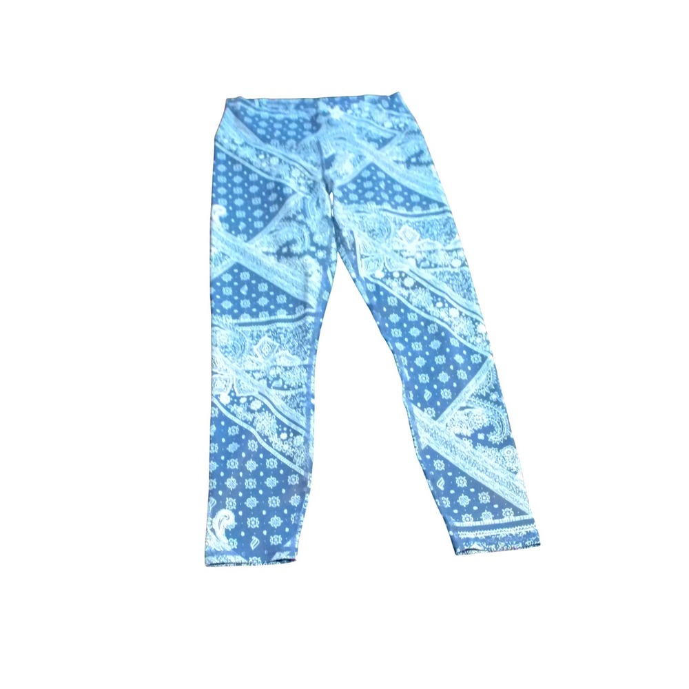 POWER HOLD Fabletics Blue Paisley Bandana Print Leggings Back High Rise Womens S